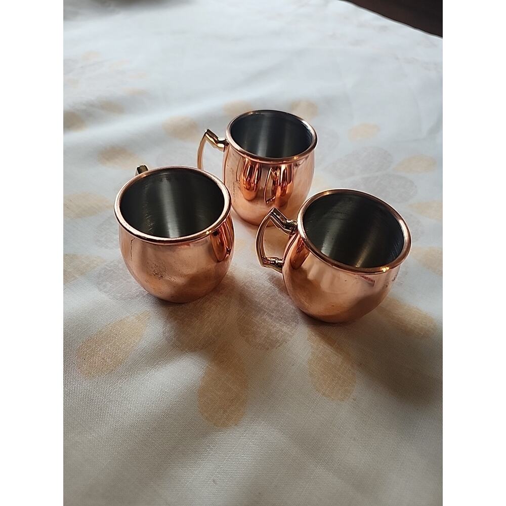 Moscow Mule Copper Mugs Shot Glass Barware Set of 3 Brass Handle